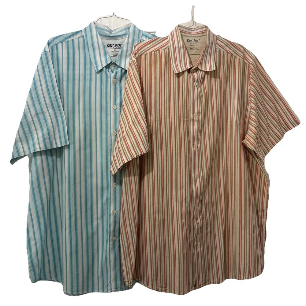 KingSize Shirt Mens Button Up 2XL Lot of 2 Multicolor Striped Short Sleeve